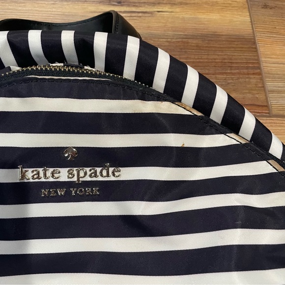 Kate Spade New York Watson Lane Hartley Nylon Backpack Black White Striped Gold - Picture 4 of 13